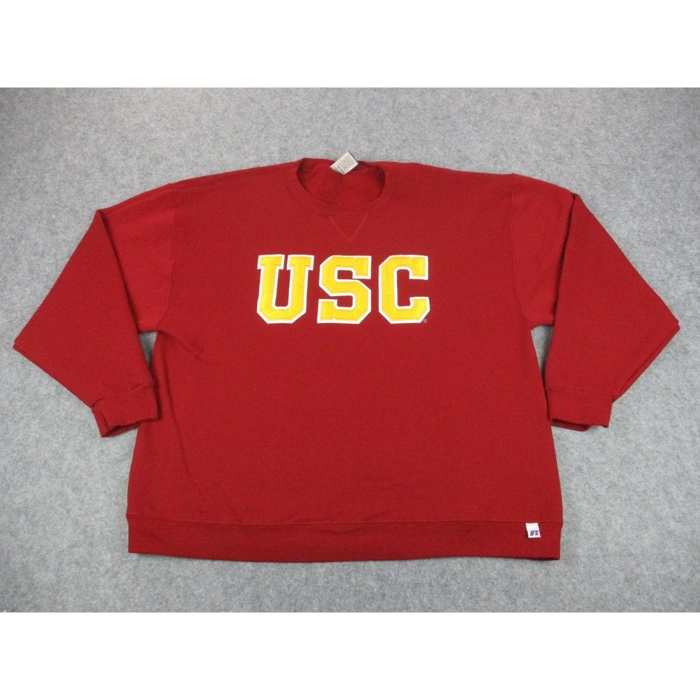 USC Trojans Sweatshirt Men Extra Large Red Yellow Russell Athletic NCAA Football